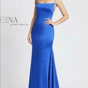 NWT PROM royal blue Leena for Mac Duggal Charmeuse Corset Back Trumpet Gown